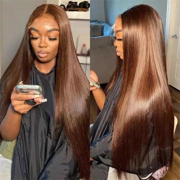 4x4 Human Hair Closure Wigs 13x4/13x6 Full Lace Front - Chocolate Brown Brazilian Straight Hair