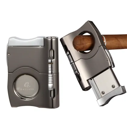 GALINER Metal Cigar Cutter Sharp 2 Size Cigar Punch Stainless Steel Cigar Cutter Puncher Two-In-One Box