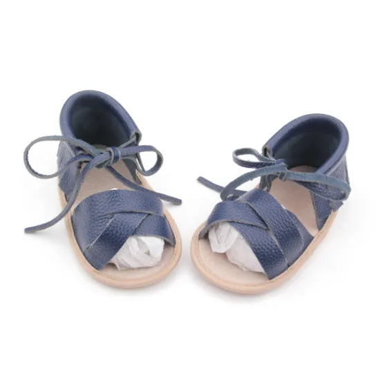Hot Sale Genuine Leather Baby Sandals Moccasin Deep Blue Kids Sandals Wholesale