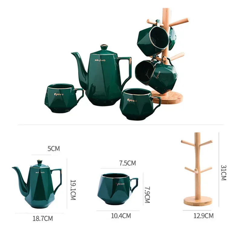 Vintage Gold-Rimmed Peacock Green Coffee Set
