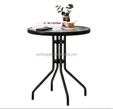 Outdoor Round Bistro Table with Tempered Glass and Umbrella Hole