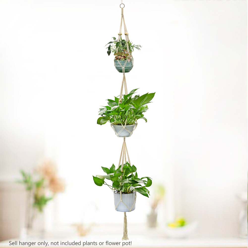 Knotted Macrame Plant Hanger Hook Vintage Cotton Line Hanging Basket Lifting Rope Hanging Flowerpot Pot Holder Garden Decoration