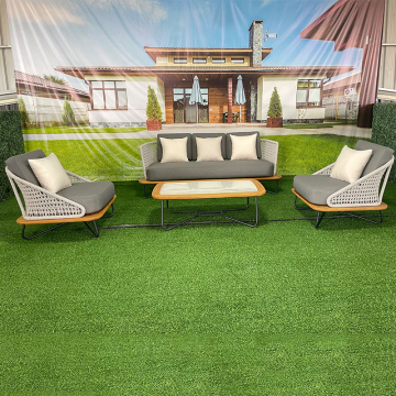 Elegant Teak Wood and Rope Outdoor Lounge Set for Modern Garden Dining