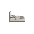 Cama de madera contemporánea con tapicería de microfibra gris