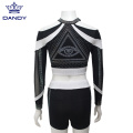 Lielisks rhinestones Lycra White Cheer Uniform