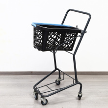 Steel Mesh Supermarket Cart with Dual Shelves