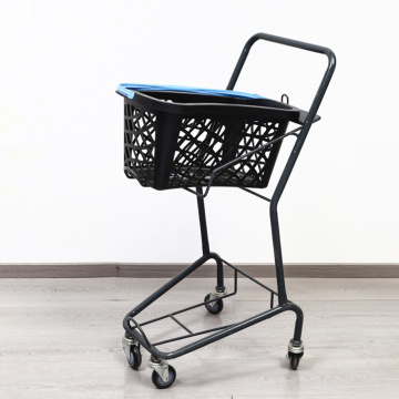 Steel Mesh Supermarket Cart with Dual Shelves