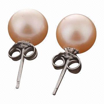 Sterling Silver Pearl Stud Earring, 9.0 TO 10.0mm Sizes, Customized Colors and Designs Accepted