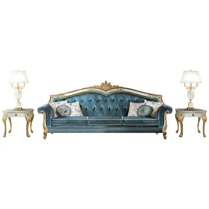 Royal Luxury French Blue Velvet Sofa Set