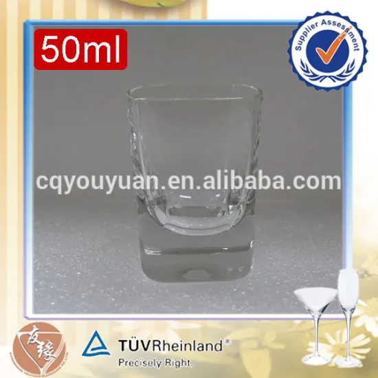 Cheap wholesale 50ml mouth blown super flint glass custom square clear rum shot glass