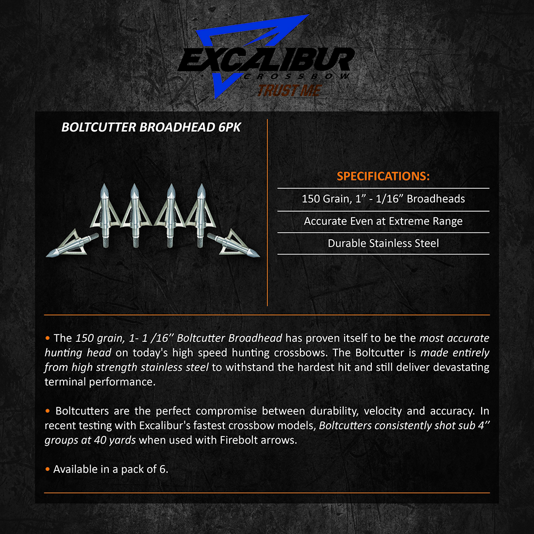 Excalibur Boltcutter Broadhead 6pk, 고품질 Excalibur