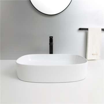 Glossy White Ceramic Countertop Bathroom Sink