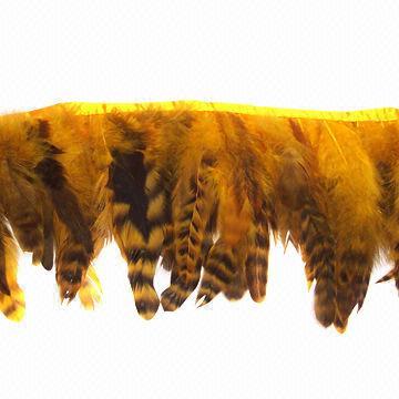Chinchilla Schlappen Fringe, Made in Gold Chicken Feather, with 12cm-15cm Width