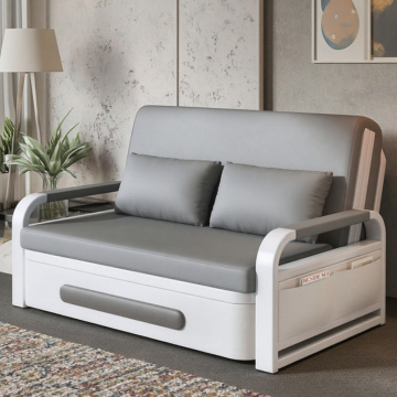 Modern Sofa Bed with Storage: Solid Wood and Carbon Steel Frame for Bedroom and Outdoor Use
