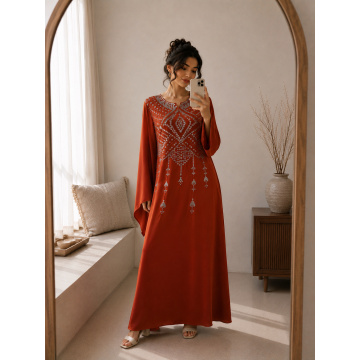 منجوق نارنجی قرمز ساتن دو نفره Kaftan Abaya