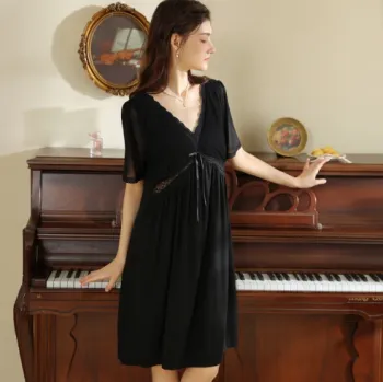 Cotton Sweet Princess Retro Nightgown with Chest Cushion for Spring and Summer