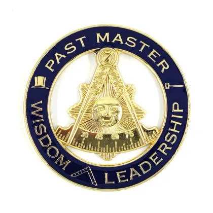 Freemasonry Past Master Smile Logo Car Badge Emblem: Round Metal Masonic Past Master Auto Emblem