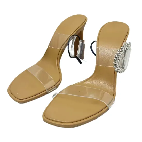 Fashionable 2024 Summer High Heel Slippers: PVC, Large Size 43, Rhinestone-Decorated Women's Shoes