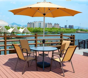 6 Piece Black Patio Garden Set with Table, Umbrella, and Chairs