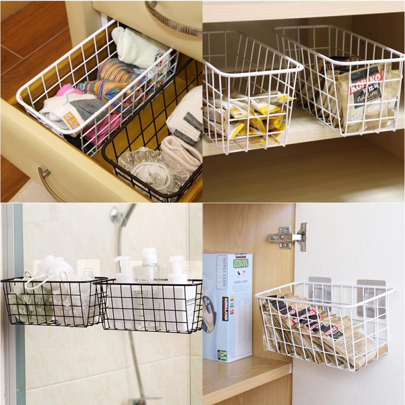 Kitchen Organizer Iron Hanging Under Cupboard Iron Storage Shelf Mesh Basket Desk Cable Management Tray Organizer Shelf Hot Sale