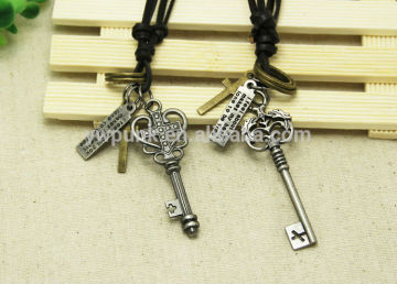7cm metal key design pendant New trend mens leather necklace with charms for men
