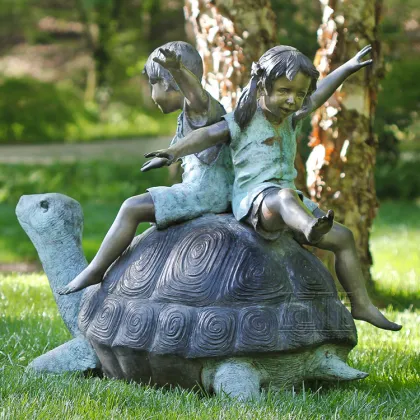 Hot Sale Outdoor lost wax children riding turtle bronze sculpture