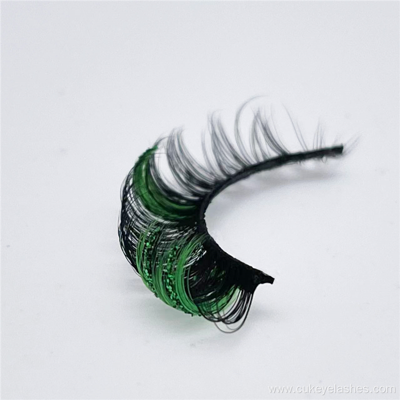 green glittler russian lashes strips color russian eyelashes