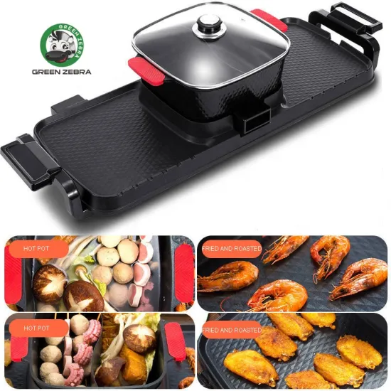 Electric Korean Indoor BBQ Grill: 2-in-1 Smokeless Hot Pot & Tabletop Griller with 2000W Power and Non-Stick Surface