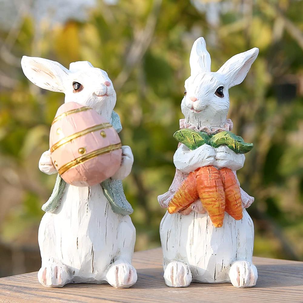 Estatuetas de coelho (coelho branco de Páscoa 2pcs)