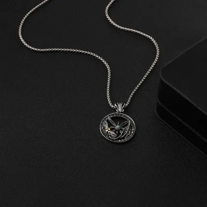 Feather Eagle Compass Necklace Men's Hollow Necklace