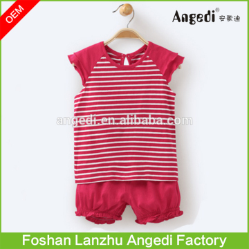 Clothing guangdong ruffled cuff baby clothes set with stripes
