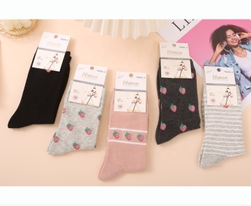 High quality cotton long tube strawberry female socks