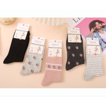 High quality cotton long tube strawberry female socks