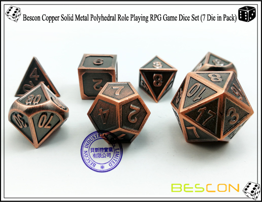 Bescon Copper Solid Metal Polyhedral Role Playing RPG Game Dice Set (7 Die in Pack)-4