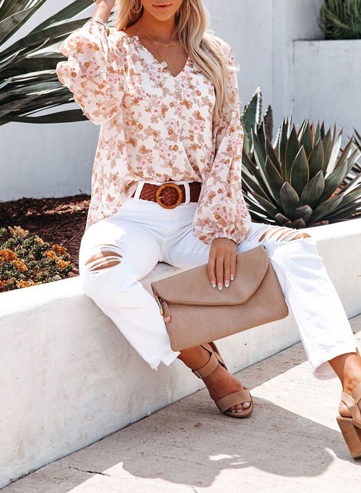2023 Women Clothes Ruffle V Neck Long Sleeve Chiffon Shirt Solid Color Elegant Tops Women Blouses Shirt Top5