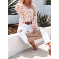 V-Neck Long Elegant Women Blouses Shirt Top