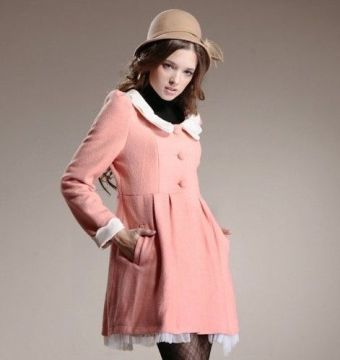 Fashion Pink Woolen Winter Outerwear With Beauty Lace And Chiffon For Ladies