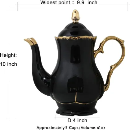 Elegant Gold Trim Ceramic Tea Pot - Large Capacity Gift for Tea Lovers