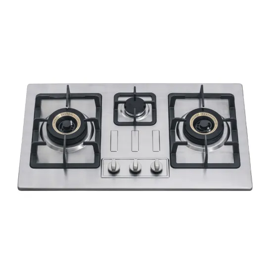3 Burner LPG Gas Stove with Brass Burners and Stainless Steel Hob