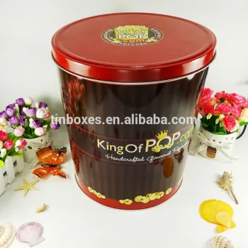 Round large popcorn tin storage bucket