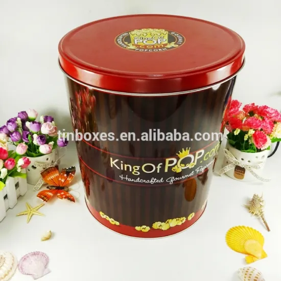 Round large popcorn tin storage bucket
