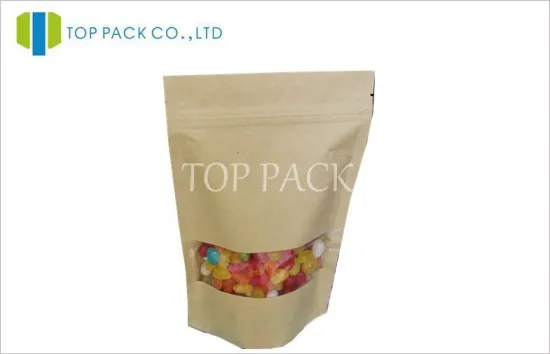 Zipper Plain Stand Up Pouch , 3oz Kraft Stand Up Pouches With Window