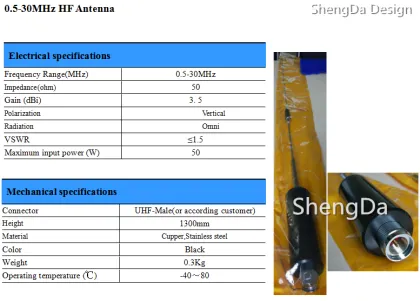 0.5-30MHz vehicle mounted hf mobile antenna for hf radio transceiver/hf ssb transceiver