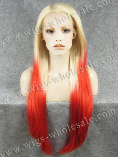 Gaga's Style Top Blonde Red Bottom Straight Heat Resistant Synthetic Fiber Lace Front Wig