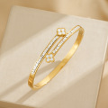 Pulsera de diamante de imitación de acero de titanio de trébol