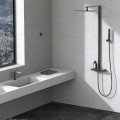 Three Functions Metal Grey Thermostatic Rainfall Shower Taps with Brass Shower Head