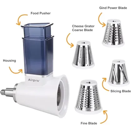 Dishwasher Safe Blue KitchenAid Countertop Blender Attachment with Food Slicer, Salad Maker, Cheese Grater for Fruits and Vegetables