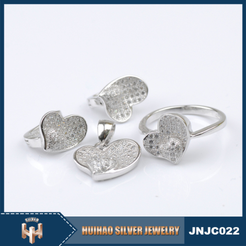 high quality heart shape micro pave cz 925 silver jewelry wholesale