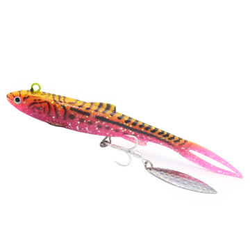 14cm Lead Fish Soft Lure Bait PVC Artificial Trout Bass Spoon Lure with Rotating Sequins
