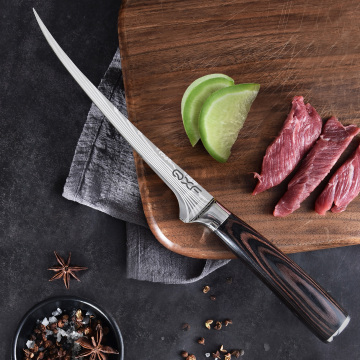 Damascus Laser Pattern Stainless Steel 7 Inch Boning Knife with Pakka Wood Handle